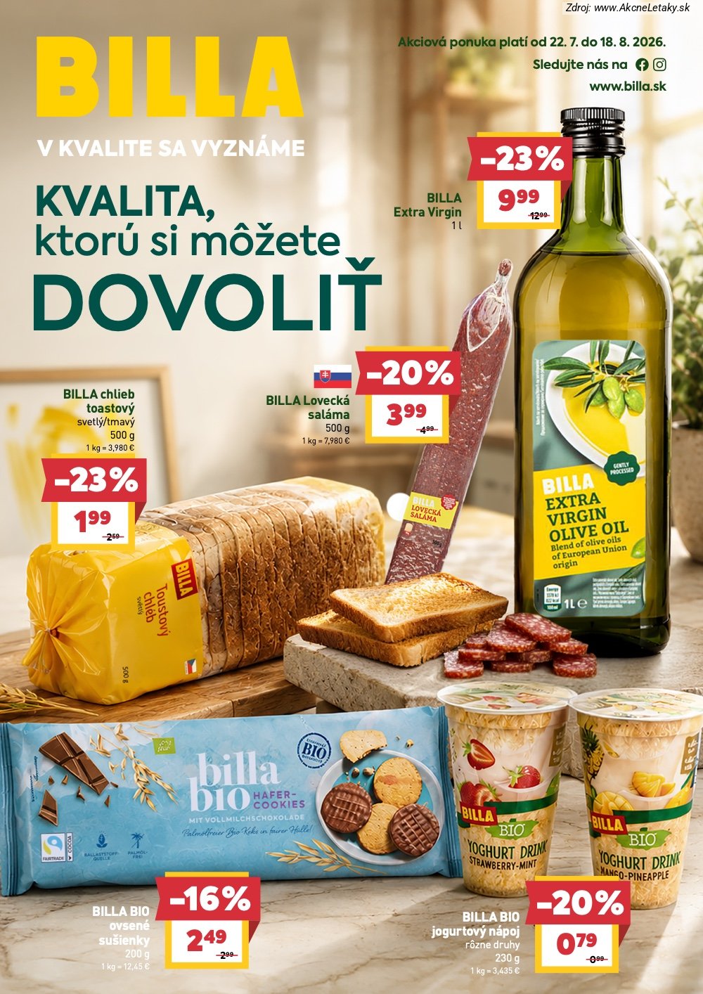 Leták Billa (22. 7. - 18. 8. 2026) - strana 1 z 9