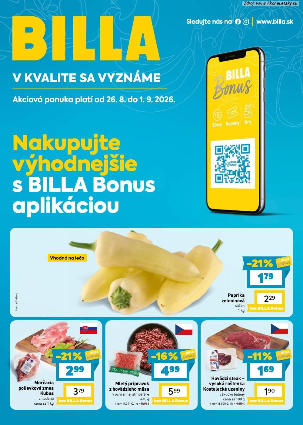Leták Billa (26. 8. - 1. 9. 2026) - strana 1 z 7