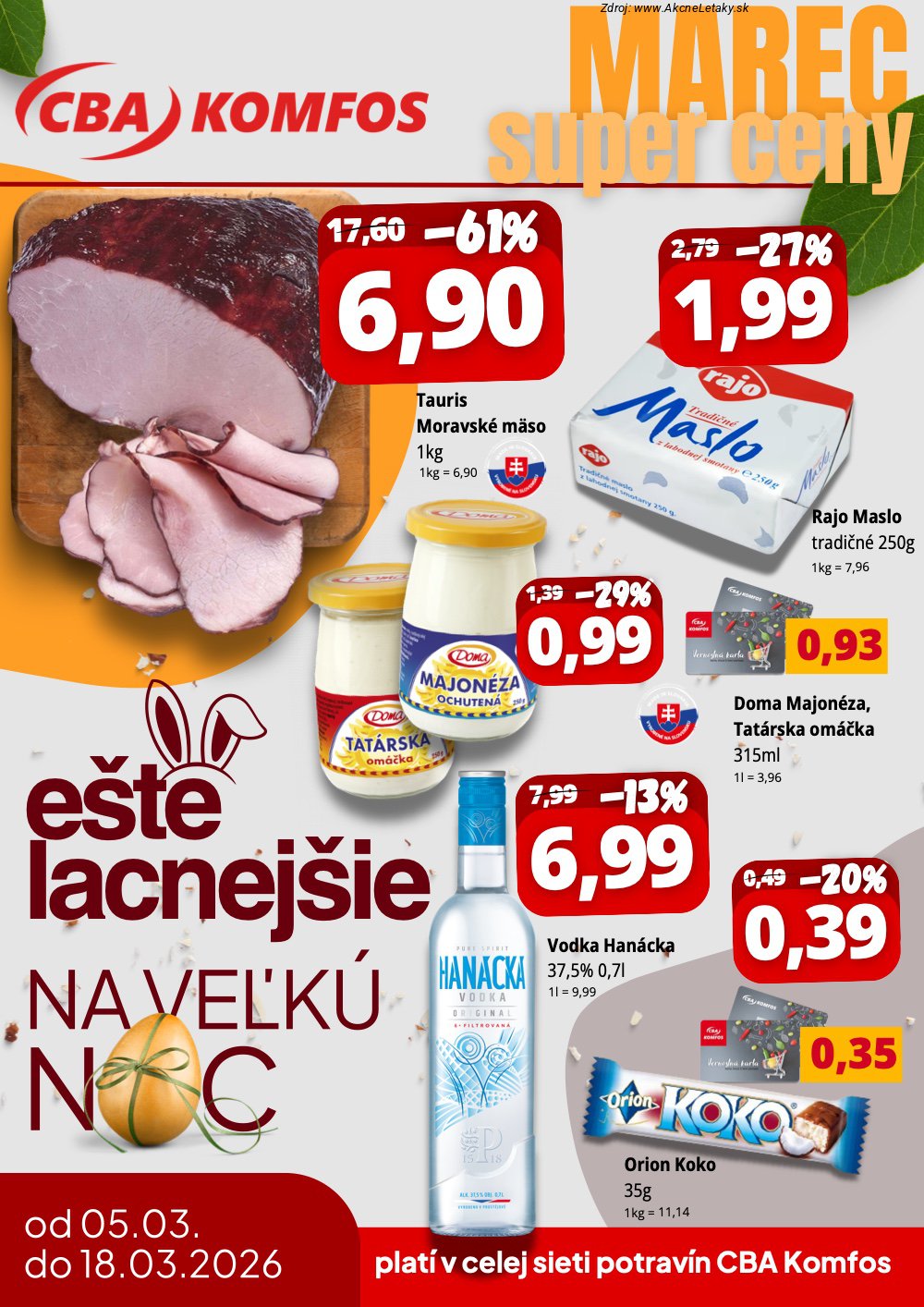 Leták CBA Komfos (5. 3. - 18. 3. 2026) - strana 1 z 4