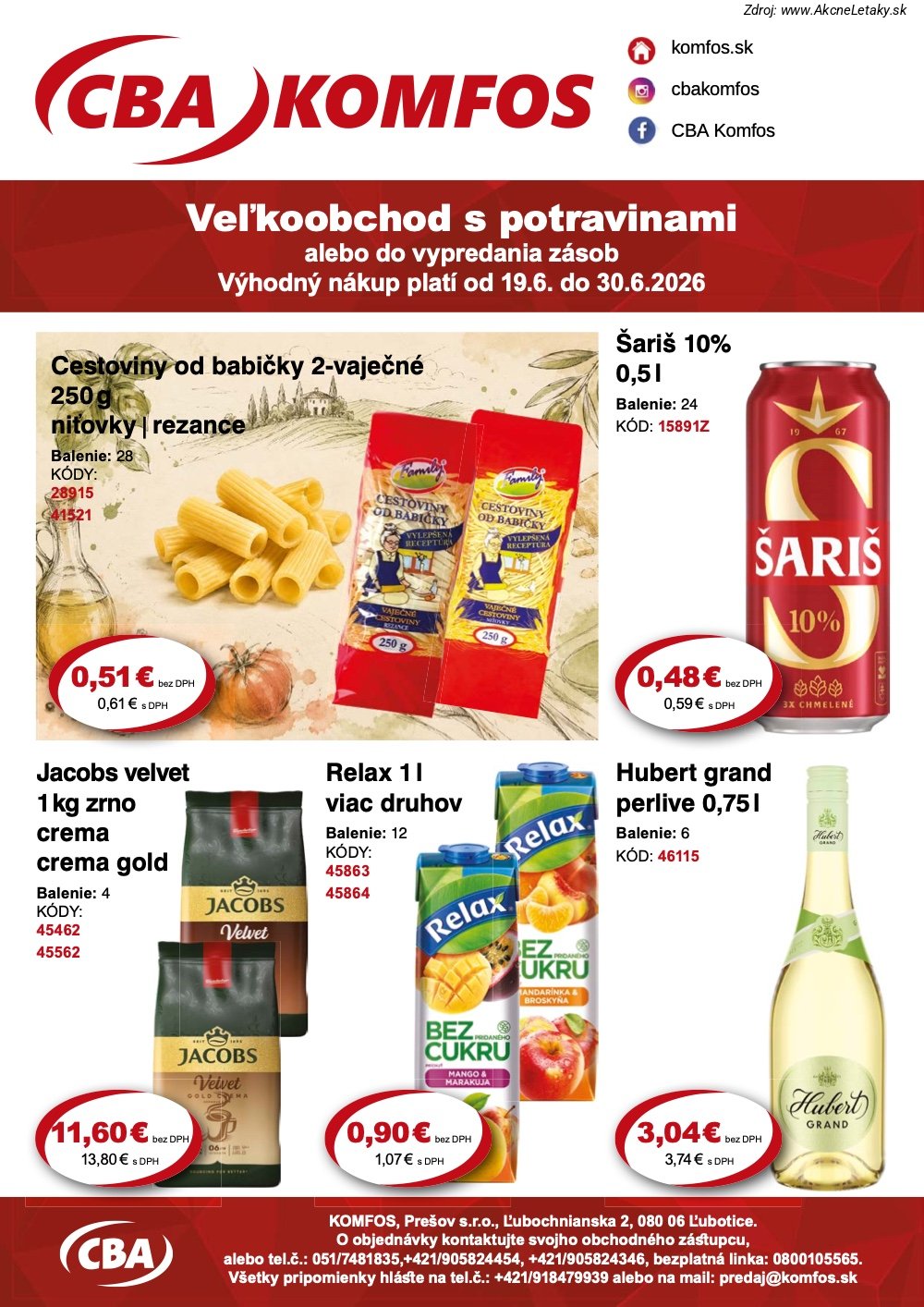 Leták CBA Komfos (19. 6. - 30. 6. 2026) - strana 1 z 12