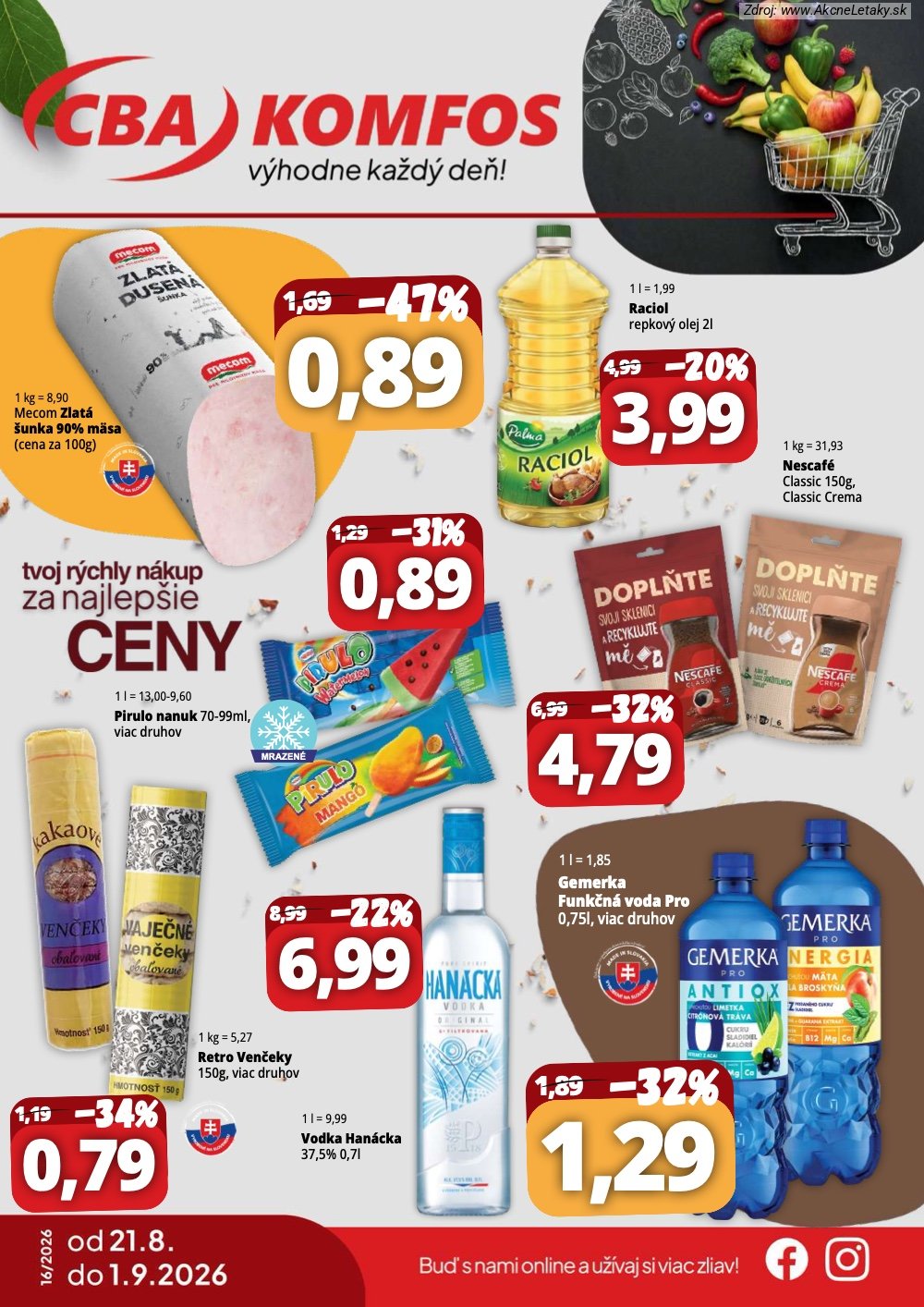 Leták CBA Komfos (20. 8. - 26. 8. 2026) - strana 1 z 16