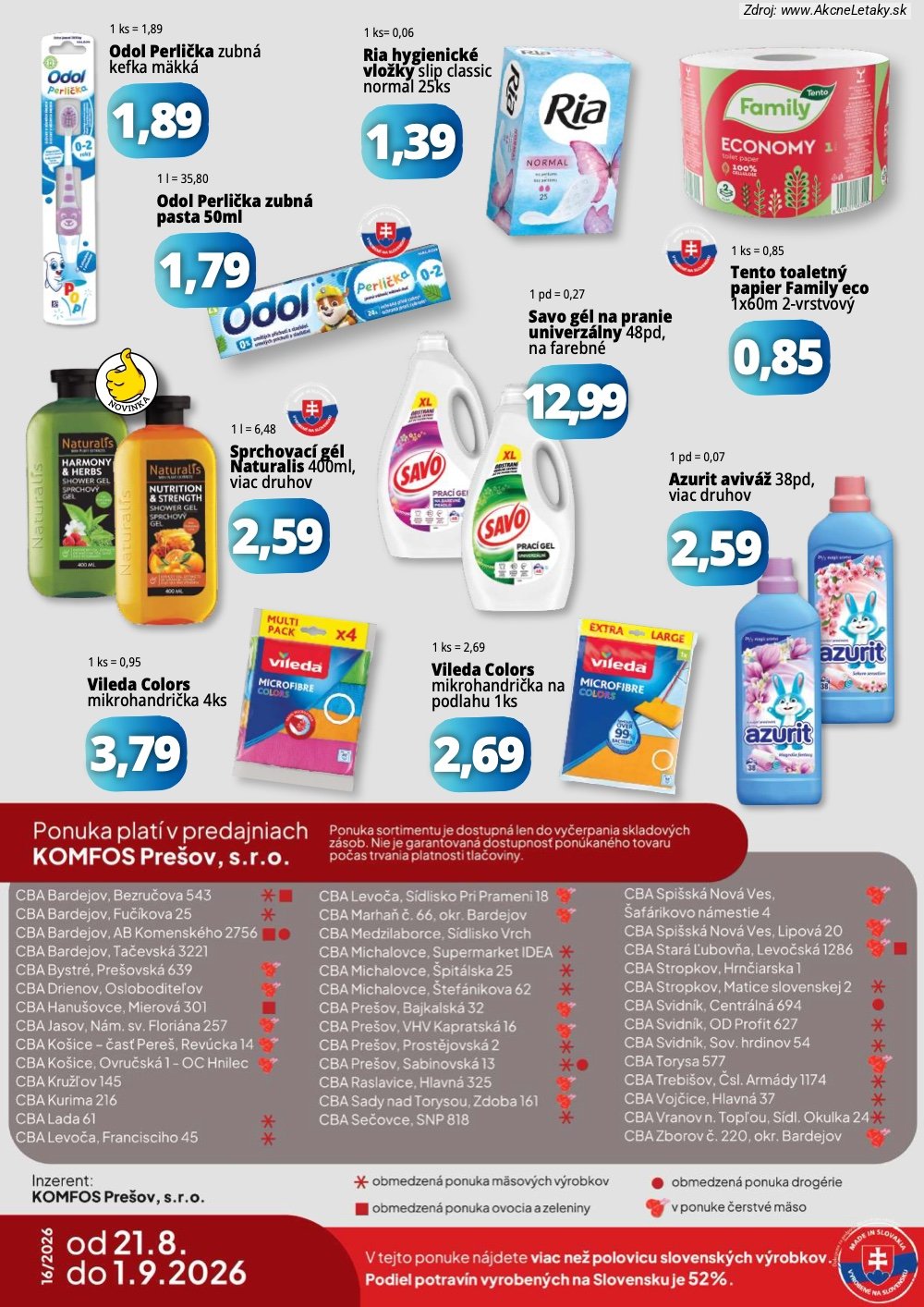 Leták CBA Komfos (20. 8. - 26. 8. 2026) - strana 16 z 16
