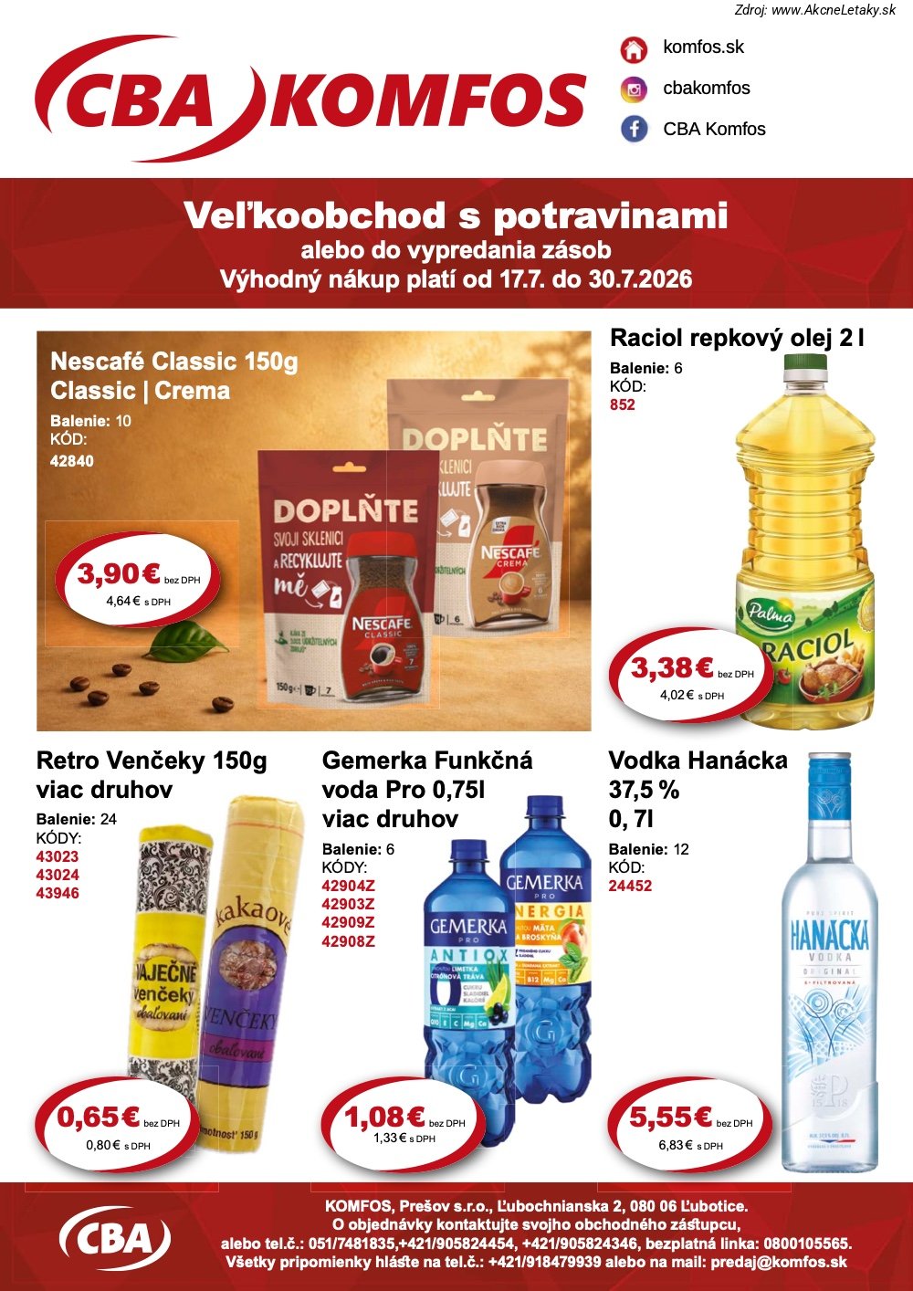 Leták CBA Komfos (21. 8. - 1. 9. 2026) - strana 1 z 12
