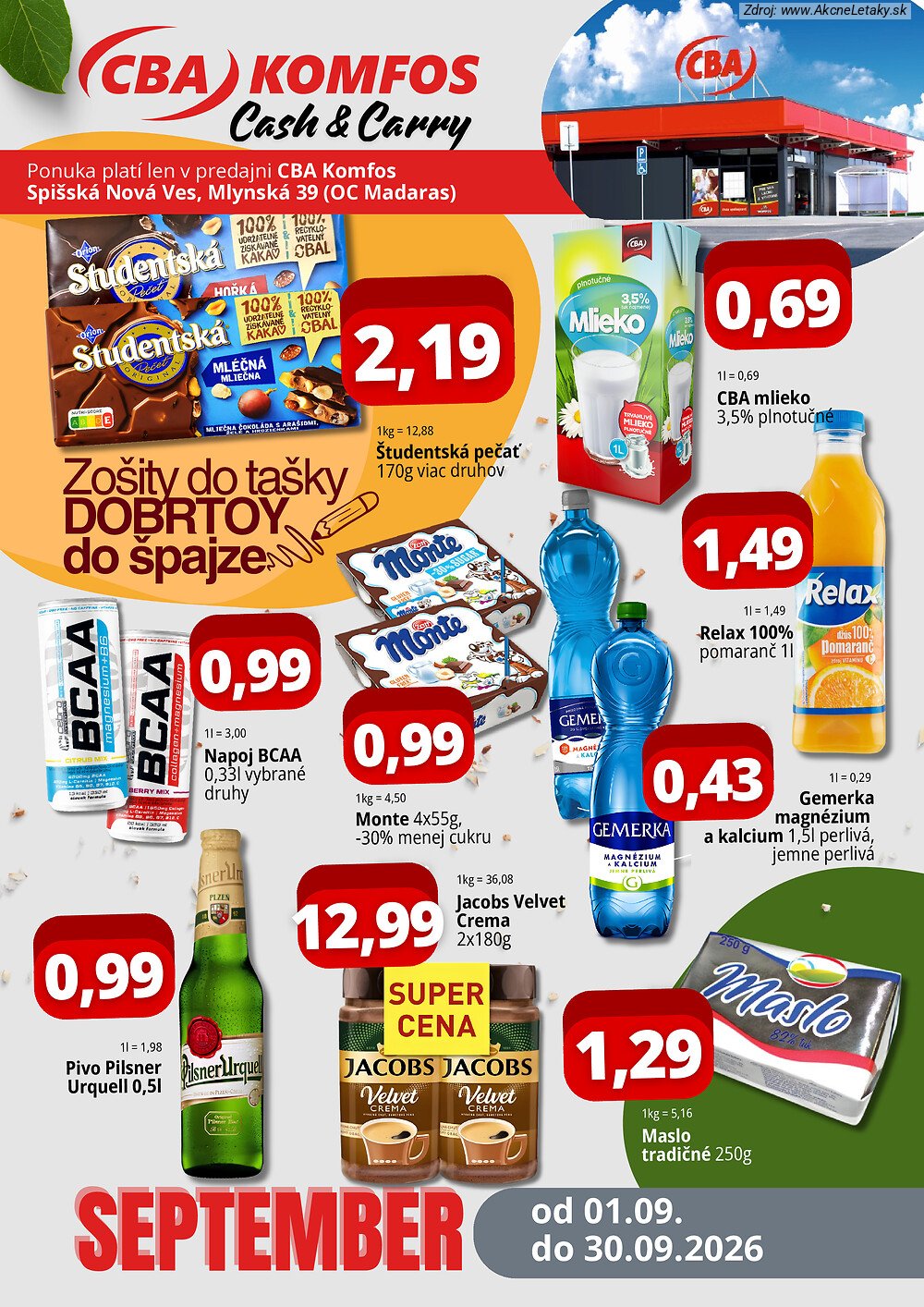 Leták CBA Komfos (1. 9. - 30. 9. 2026) - strana 1 z 4