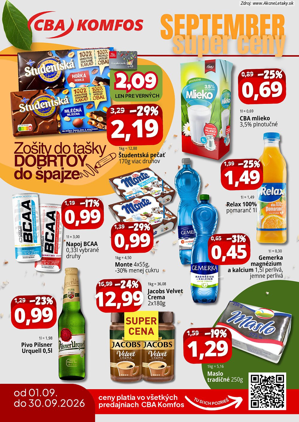 Leták CBA Komfos (1. 9. - 30. 9. 2026) - strana 1 z 4