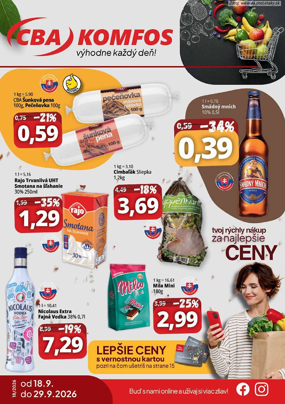 Leták CBA Komfos (18. 9. - 29. 9. 2026) - strana 1 z 16