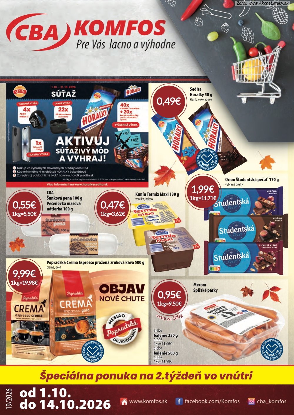 Leták CBA Komfos (1. 10. - 14. 10. 2026) - strana 1 z 32