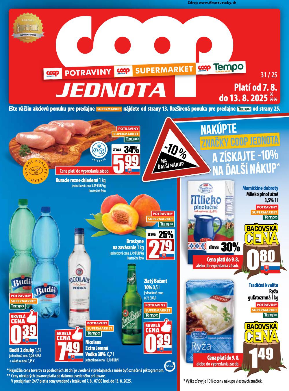Leták COOP Jednota (7. 8. - 13. 8. 2025) - strana 1 z 28