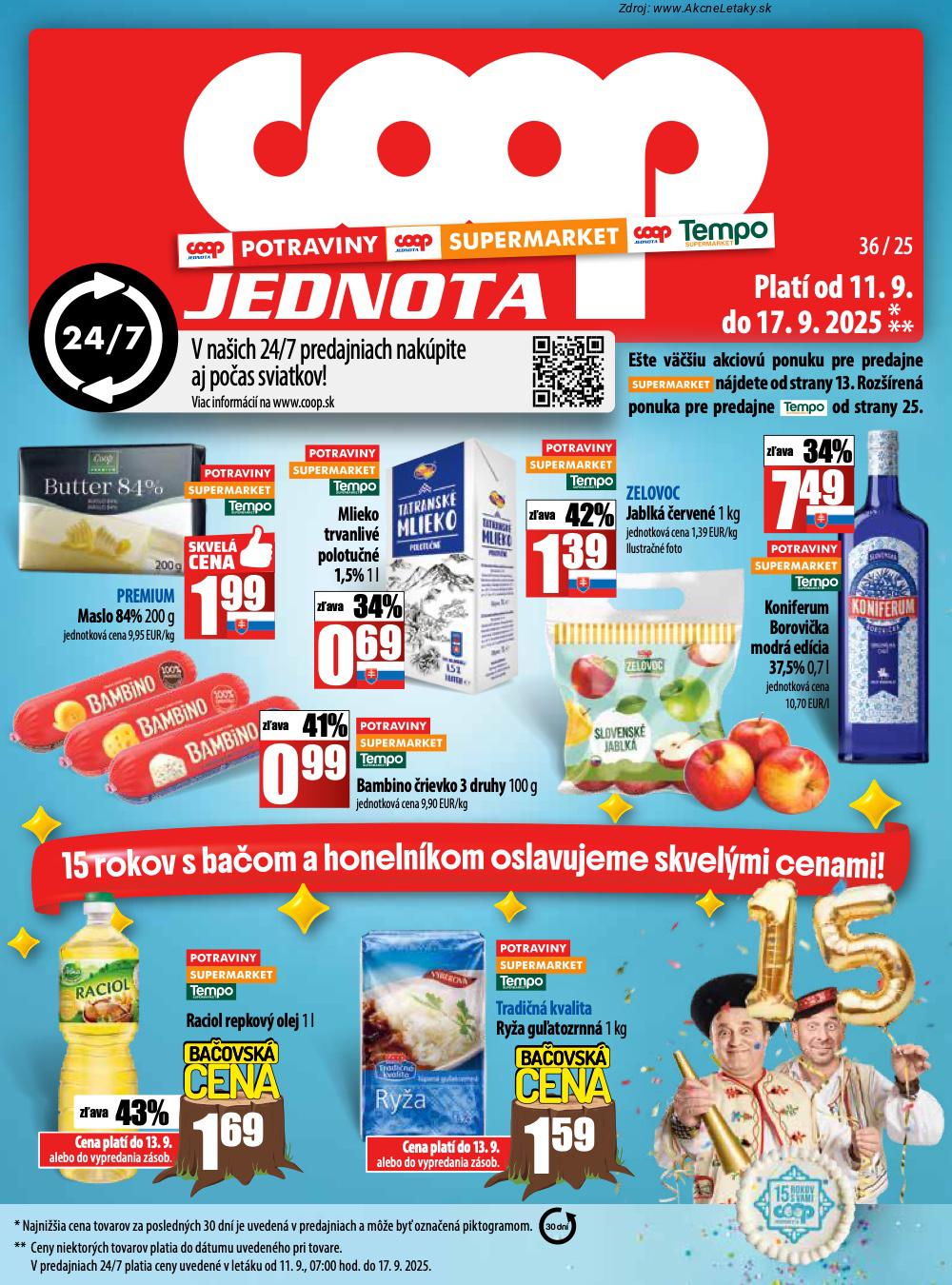 Leták COOP Jednota (11. 9. - 17. 9. 2025) - strana 1 z 28