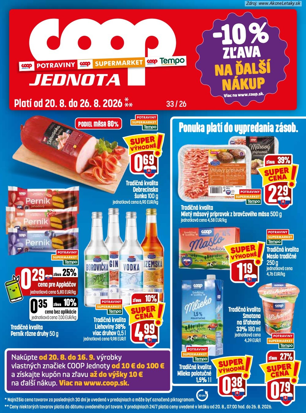 Leták COOP Jednota (20. 8. - 26. 8. 2026) - strana 1 z 32