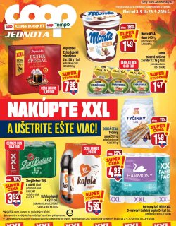 Leták COOP Jednota 3. 9. - 23. 9. 2026 Špecial XXL - Supermarket a Tempo