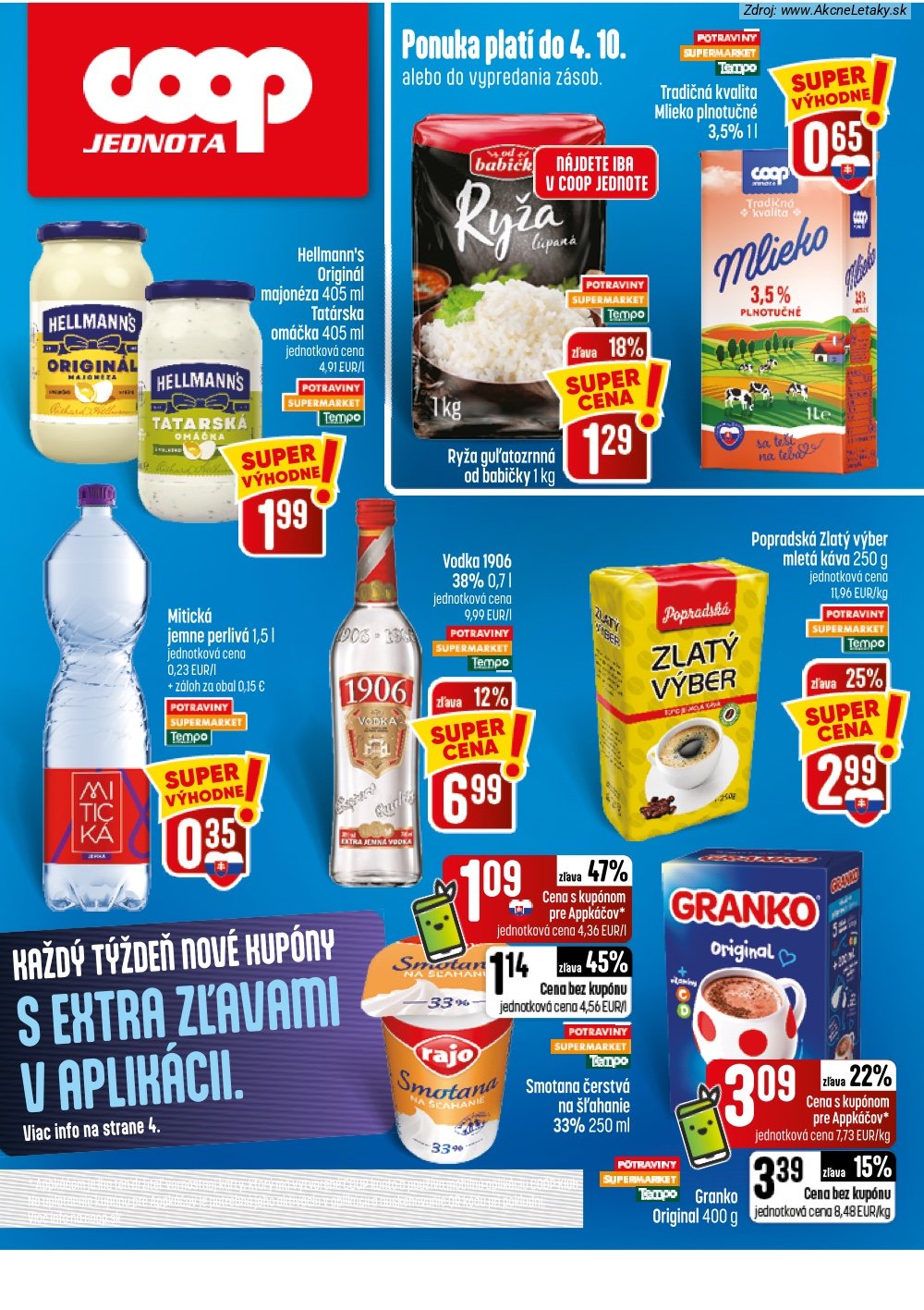 Strana 1 - leták COOP Jednota (1. 10. - 7. 10. 2026)