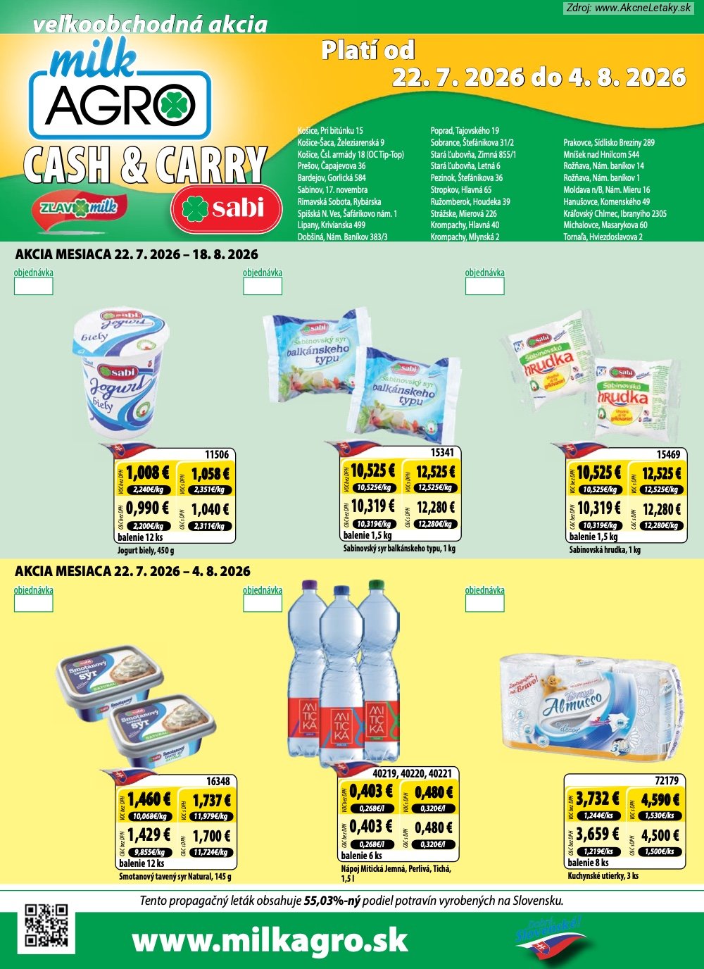 Leták Milk-Agro (22. 7. - 4. 8. 2026) - strana 1 z 8
