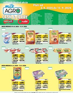 Leták Milk-Agro 2. 9. - 15. 9. 2026 Cash and Carry