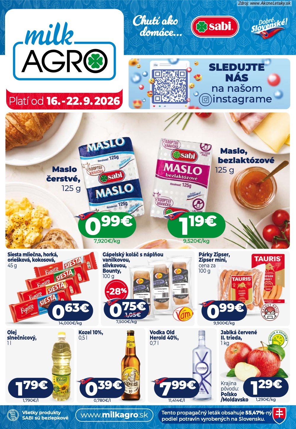 Leták Milk-Agro (16. 9. - 22. 9. 2026) - strana 1 z 16