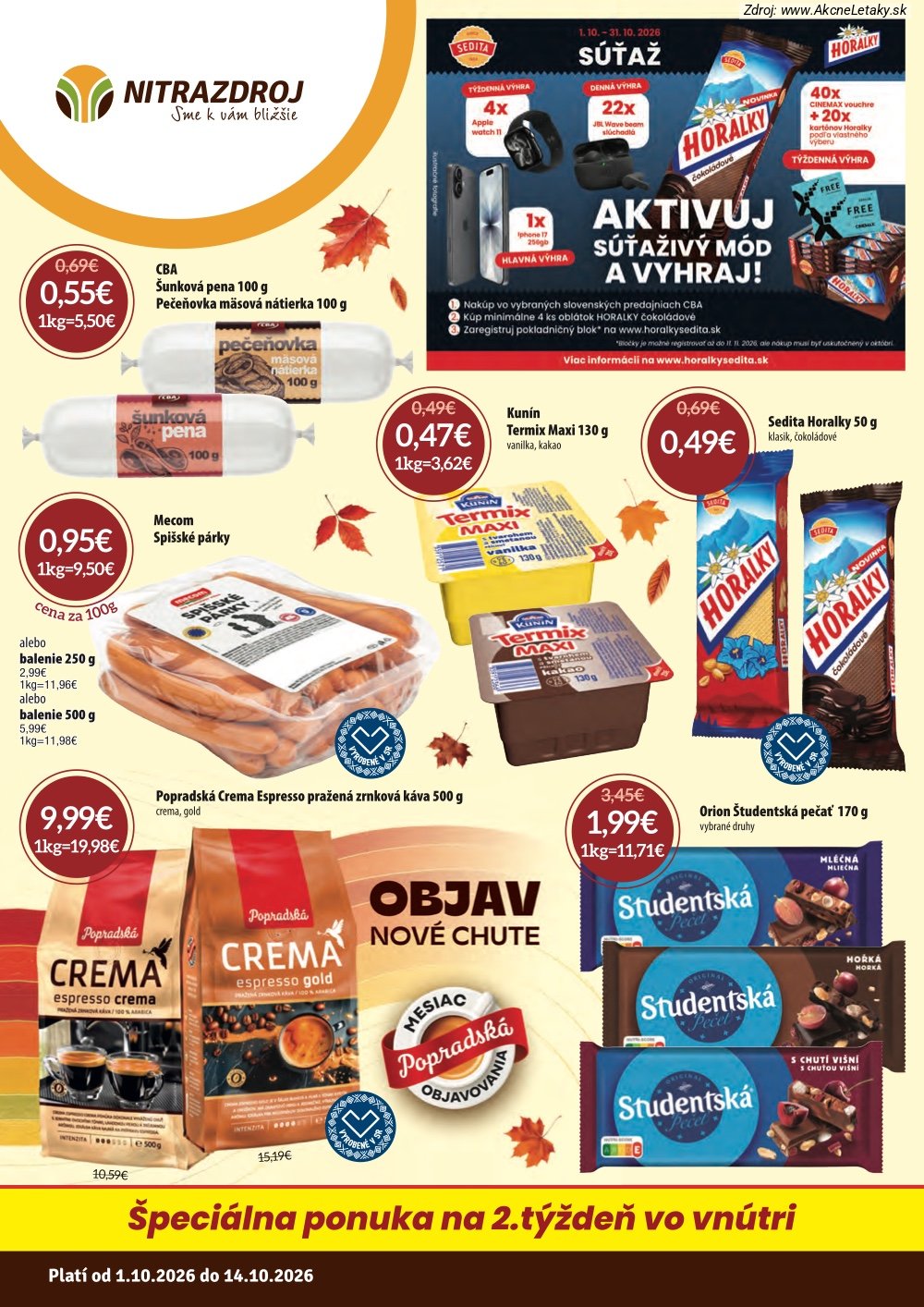 Leták Nitrazdroj (1. 10. - 14. 10. 2026) - strana 1 z 32