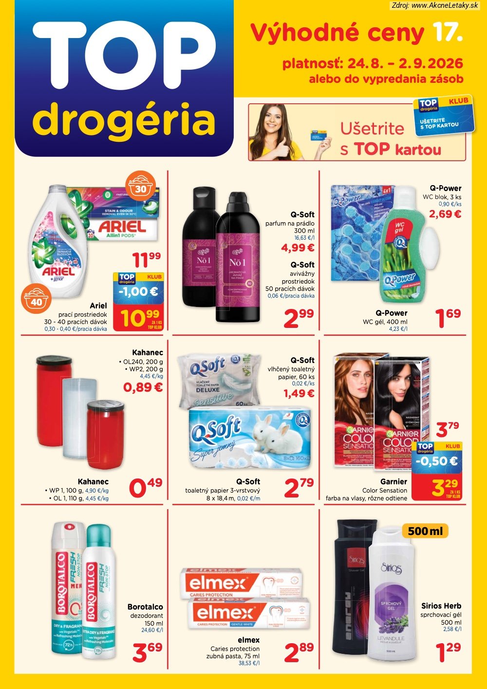 Leták TOP Drogéria (24. 8. - 2. 9. 2026) - strana 1 z 4